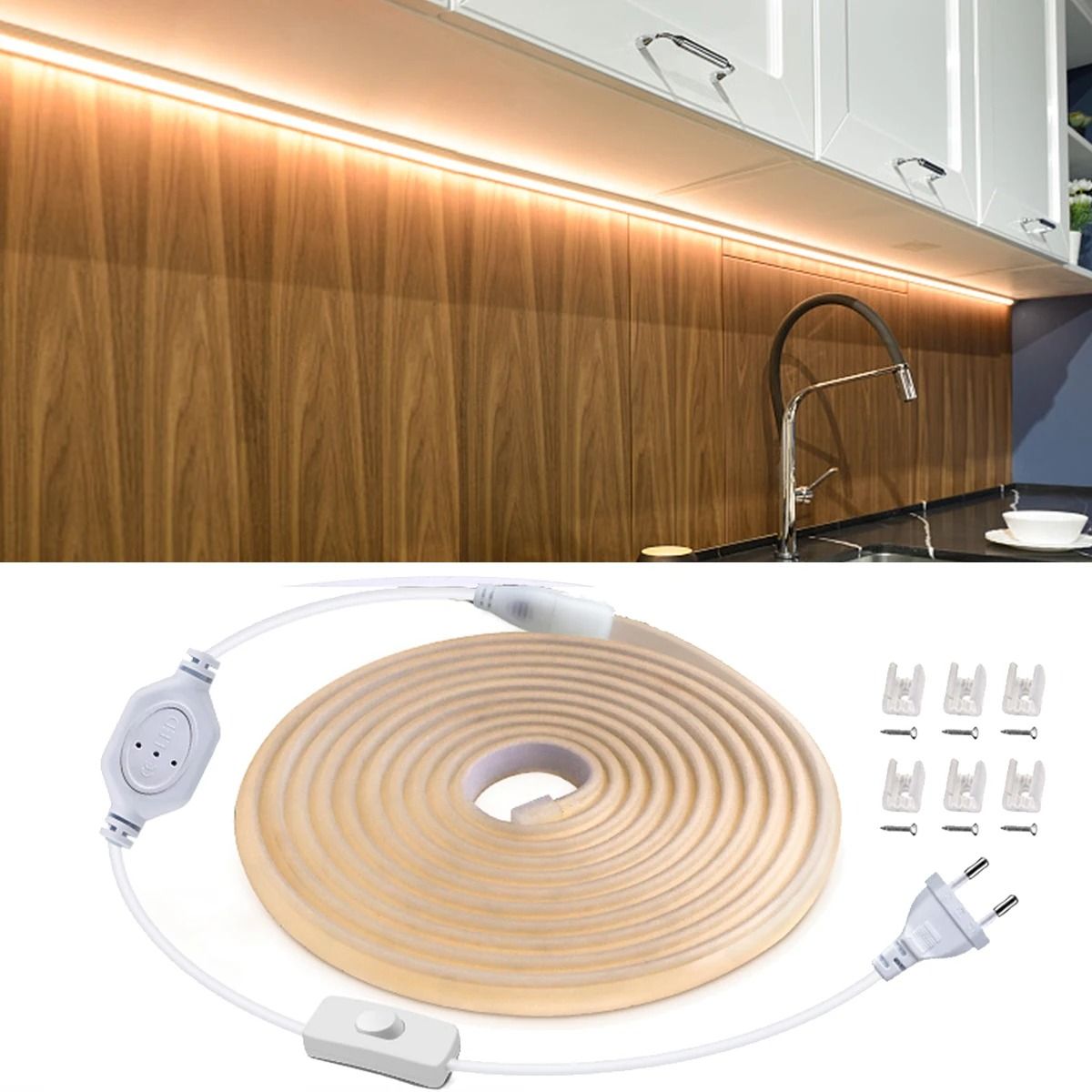 Waterproof Under Cabinet LED Light Kitchen COB Strip Lamp With Button Switch us 15m warm White