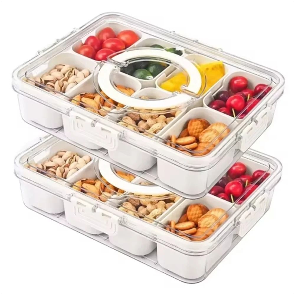 Portable Snack Storage Box 4 Grid And 8 Grid Food Organizer With Lid For Travel And Refrigerator 8 Grids