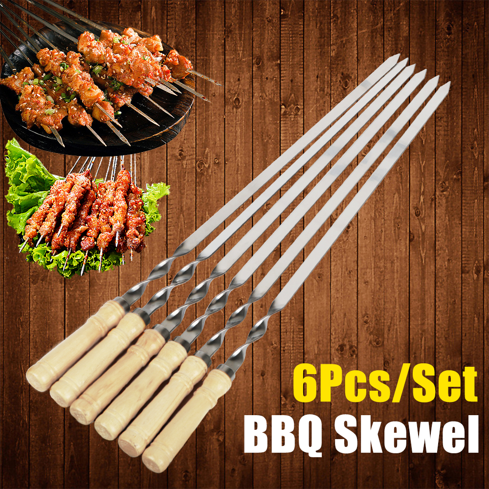 Wood BBQ Fork, Stainless Steel Grill Stick, Outdoor Barbecue Needle, Long Handle Shish Kebab Skewers Wood BBQ Fork, Stainless Steel Grill Stick, Outdoor Barbecue Needle, Long Handle Shish Kebab Skewers