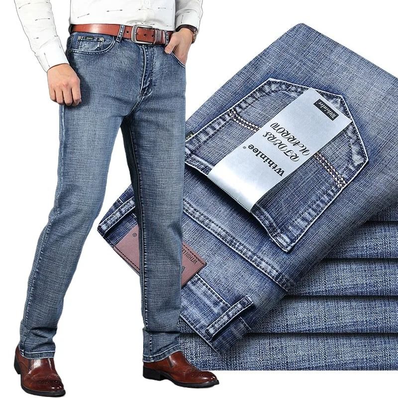 Men High Quality Business Casual Jeans Classic Straight Fit Denim Pants 31 black