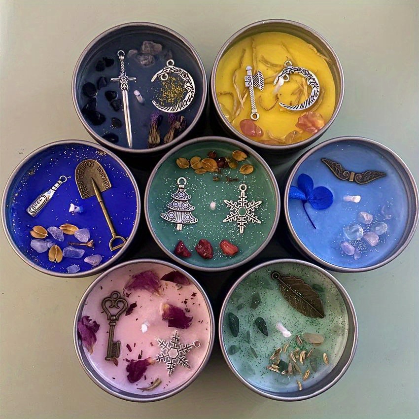 Handmade Aromatherapy Candles, With Crystal Dried Flowers, In An Antique Copper Silver Tin Can verbena Officinalis
