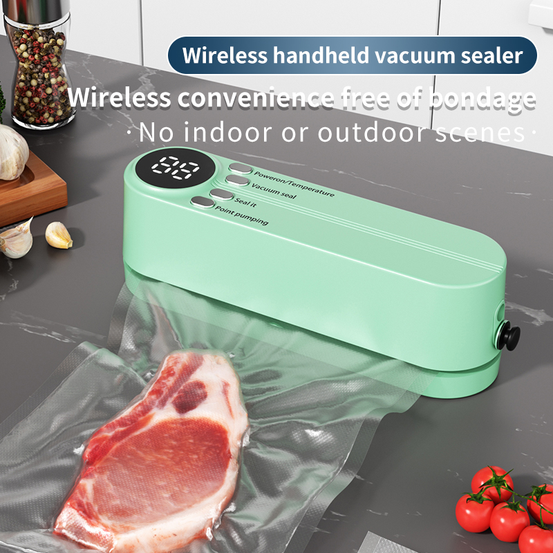 Charging Mini Wireless Vacuum Sealing Machine, Fully Automatic Food Sealer, Small Portable Household Plastic Packaging green