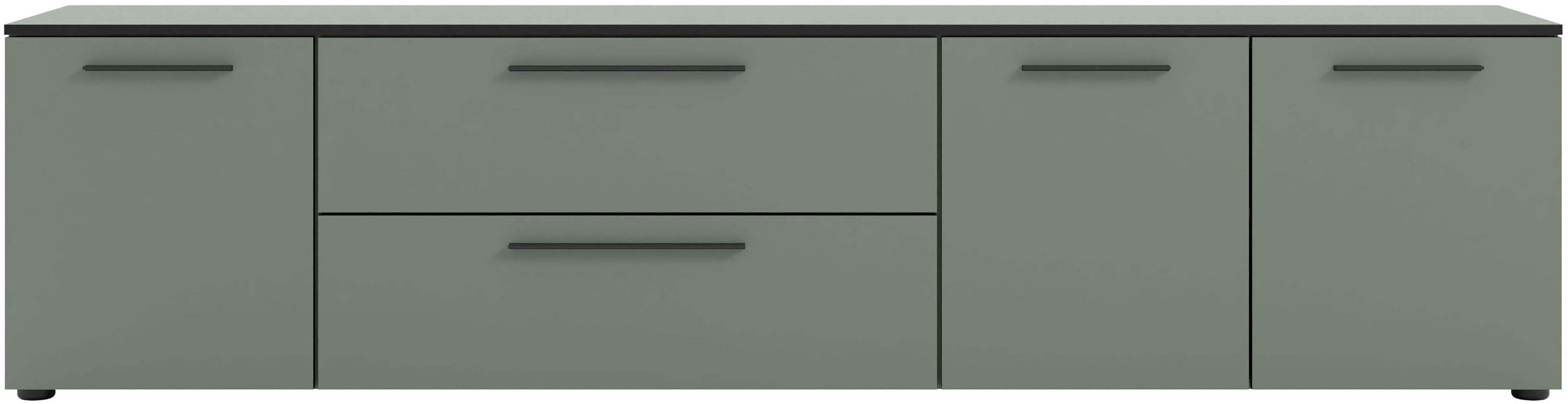 Lowboard MANJANA MÖBEL "Lowboard mit Schwarz matten Metallgriffen", schilfgrün, metall schwarz matt, B:225cm H:55cm T:40cm, Metall, Spanplatte, Sideboards, Lowboard