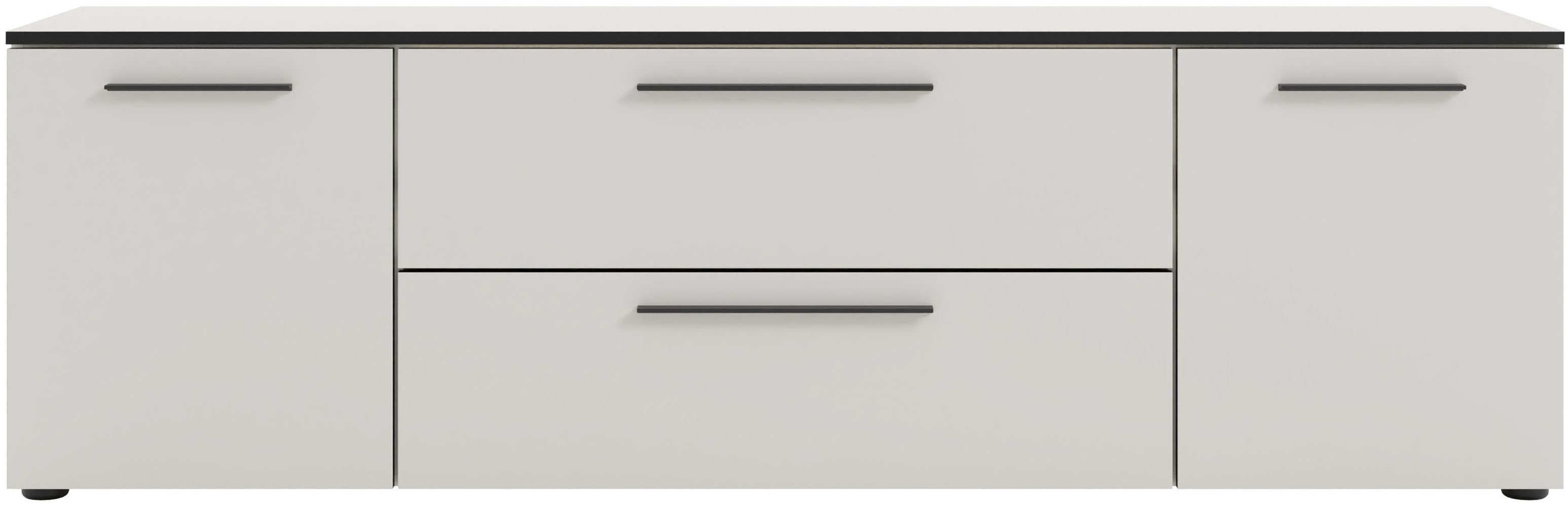 Lowboard MANJANA MÖBEL "Lowboard mit Schwarz matten Metallgriffen", pastellweiß, metall schwarz matt, B:180cm H:55cm T:40cm, Metall, Spanplatte, Sideboards, Lowboard