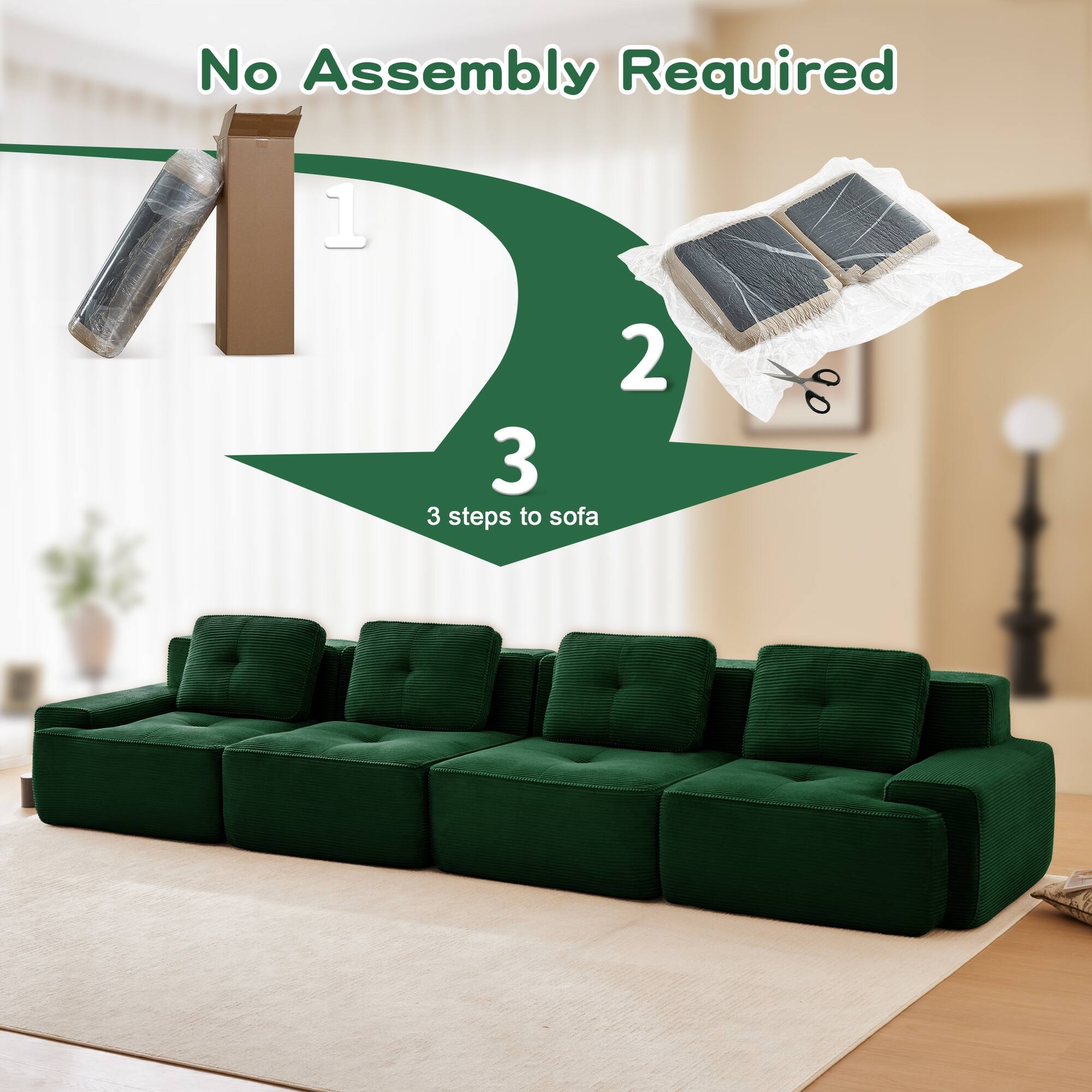 Modular Boneless Sectional Sofa Set Deep Seat Upholstered Couch with Pearl Piping Tufted Sofa and Pillow Free Combination Sofa