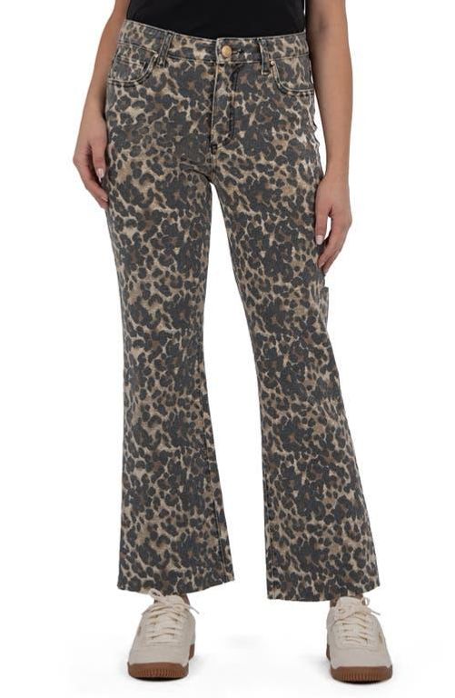 Kelsey Leopard Print Raw Hem Mid Rise Ankle Flare Jeans - Black - Kut From The Kloth Jeans