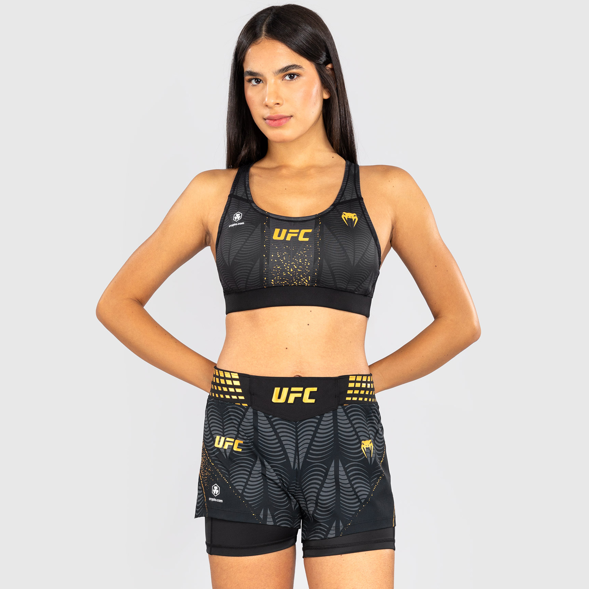 UFC Zenith by Venum Sport-BH für Damen, Schwarz/Gold, Authentic Fight Night Champion Image