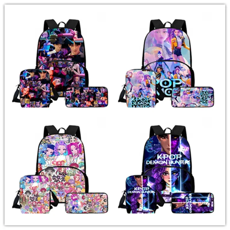 Dessin animé KPop démon chasseurs enfant école sac à dos avec poche avant, sac à bandoulière, sac à crayons pour, sac d'école enfant