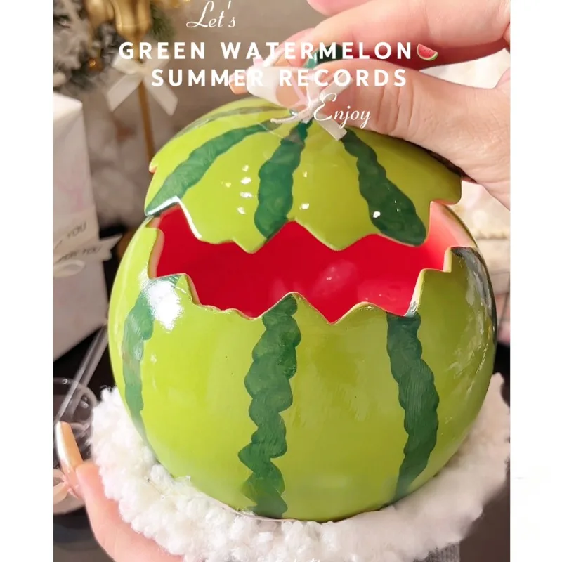 Watermelon Bowl, Cute High-value Household Ceramic Bowl with Large Capacity and Lid, Microwave Can Be Used for Salad Noodle Bowl
