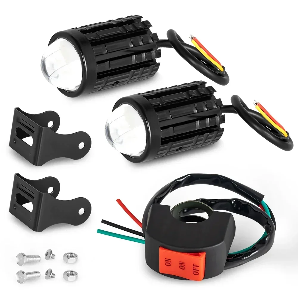Faro LED universale per moto Lente per proiettore Doppio colore ATV Scooter Lampada da guida Fendinebbia Lampada faretto ausiliario