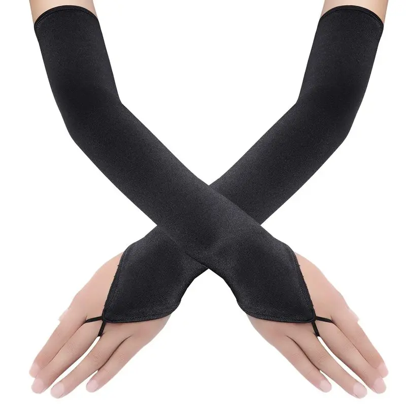 Guanti lunghi senza dita da donna con gancio in raso da 48 cm, stile retrò solido, accessori per abiti da sera da opera, etichetta ad alta elasticità