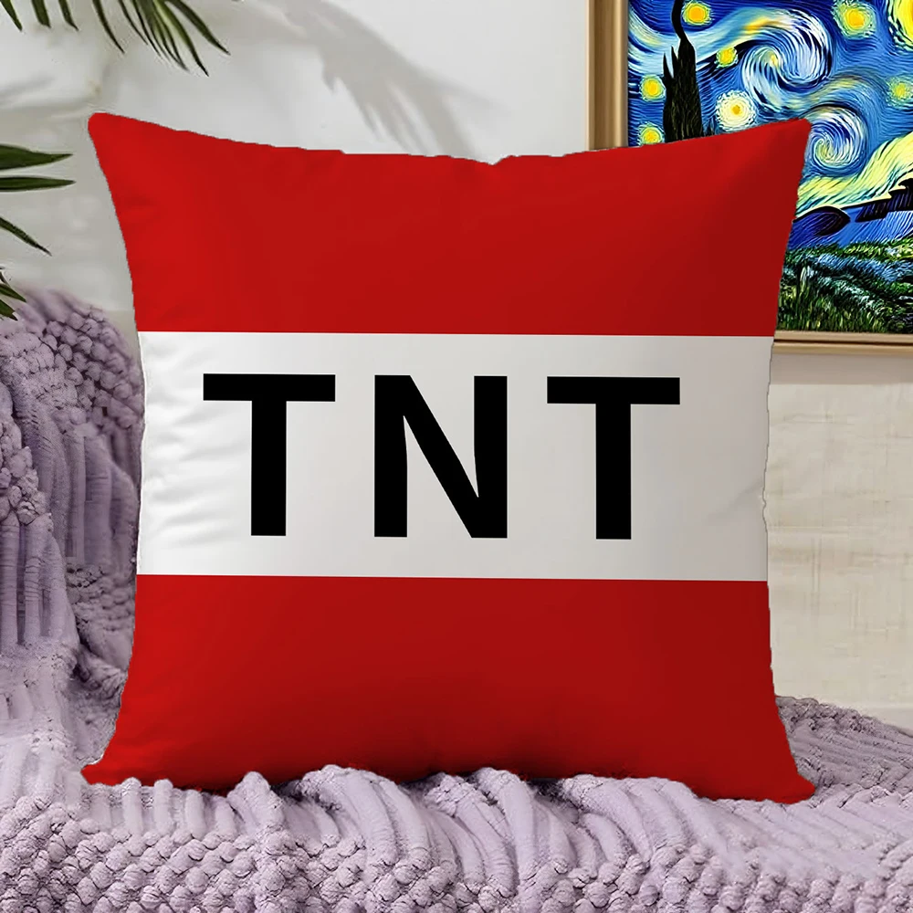 1-teiliges dekoratives TNT-Kissen – rot-weiß gestreifter moderner Kissenbezug mit kräftigen schwarzen Buchstaben, Reißverschluss für Living R Image