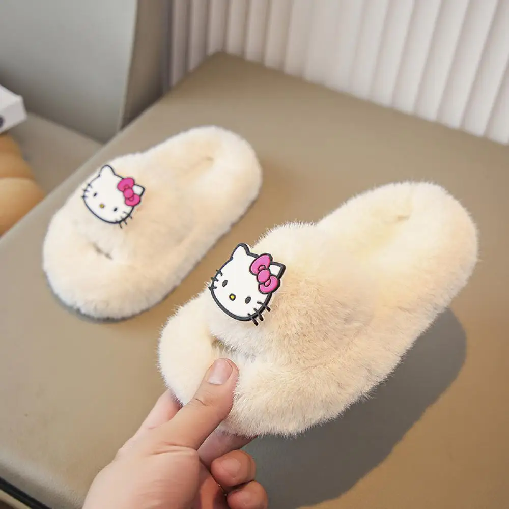 Kawaii Sanrio Hallo Kitty Mädchen Plüsch Hausschuhe Winter Ins Kinder Schuhe Mädchen Herz Süße Niedlichen Cartoon Kinder Hause Baumwolle Hausschuhe