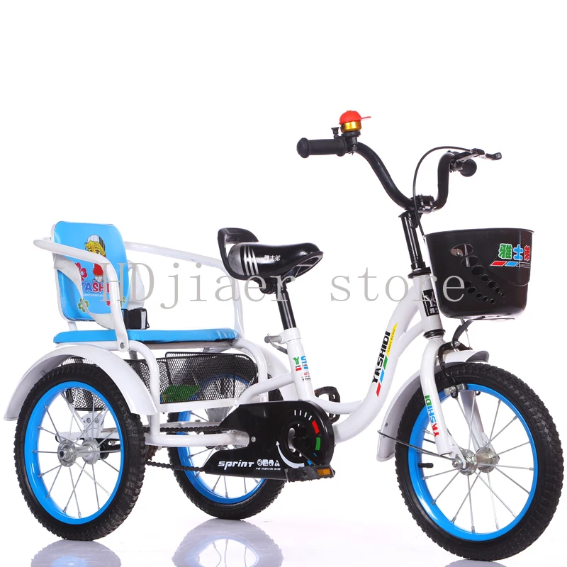 Kinder-Dreirad, Fahrrad, 2–12 Jahre alt, Doppelsitz, Pedalfahrrad, Luftreifen, Kinderwagen, kann Menschen tragen Image