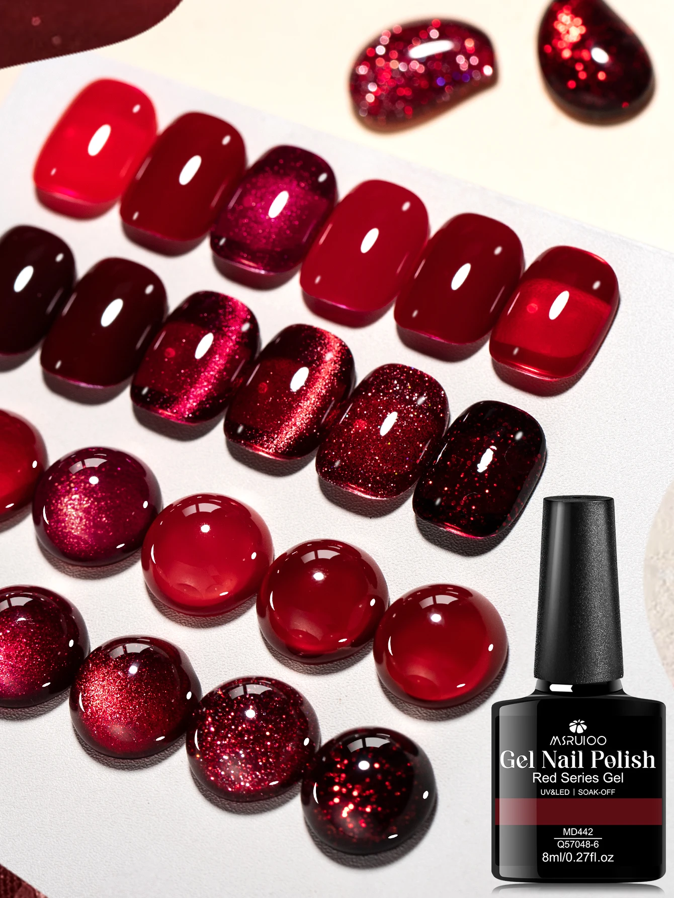 MSRUIOO 8 ml Kirschrot-Serie Nagellack Gel Red Crystal Gel Nagellack 2025 Neuer roter Gel-Nagellack Rote Nägel HEMA/TPO FREE Image