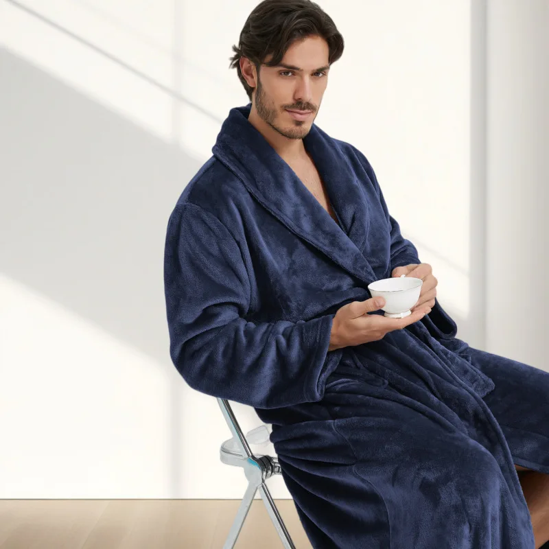 Neuer Winter-Revers-Morgenmantel für Herren im amerikanischen Stil, Bademantel und Morgenmantel für Paare, Loungewear-Flanell-Morgenmantel für Damen Image