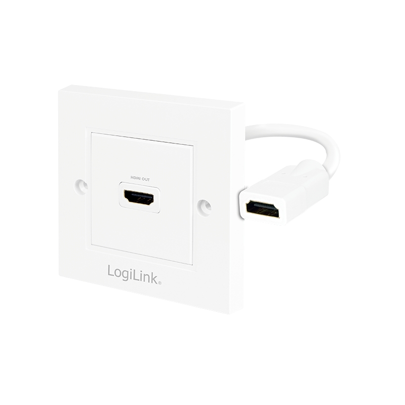 LogiLink HDMI Wanddose mit 1 fach mit HDMI Kabel 4K/30Hz weiß 0,18 m (1er Faltschachtel) Image