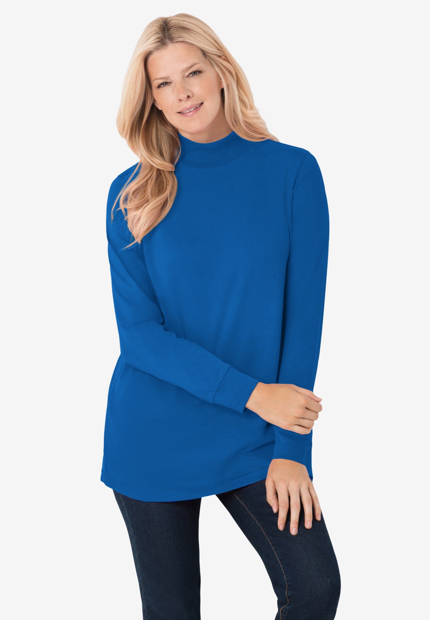 Plus Size Women's Perfect Long-Sleeve Mockneck Tee by Woman Within in Bright Cobalt (Size 1X) Shirt
