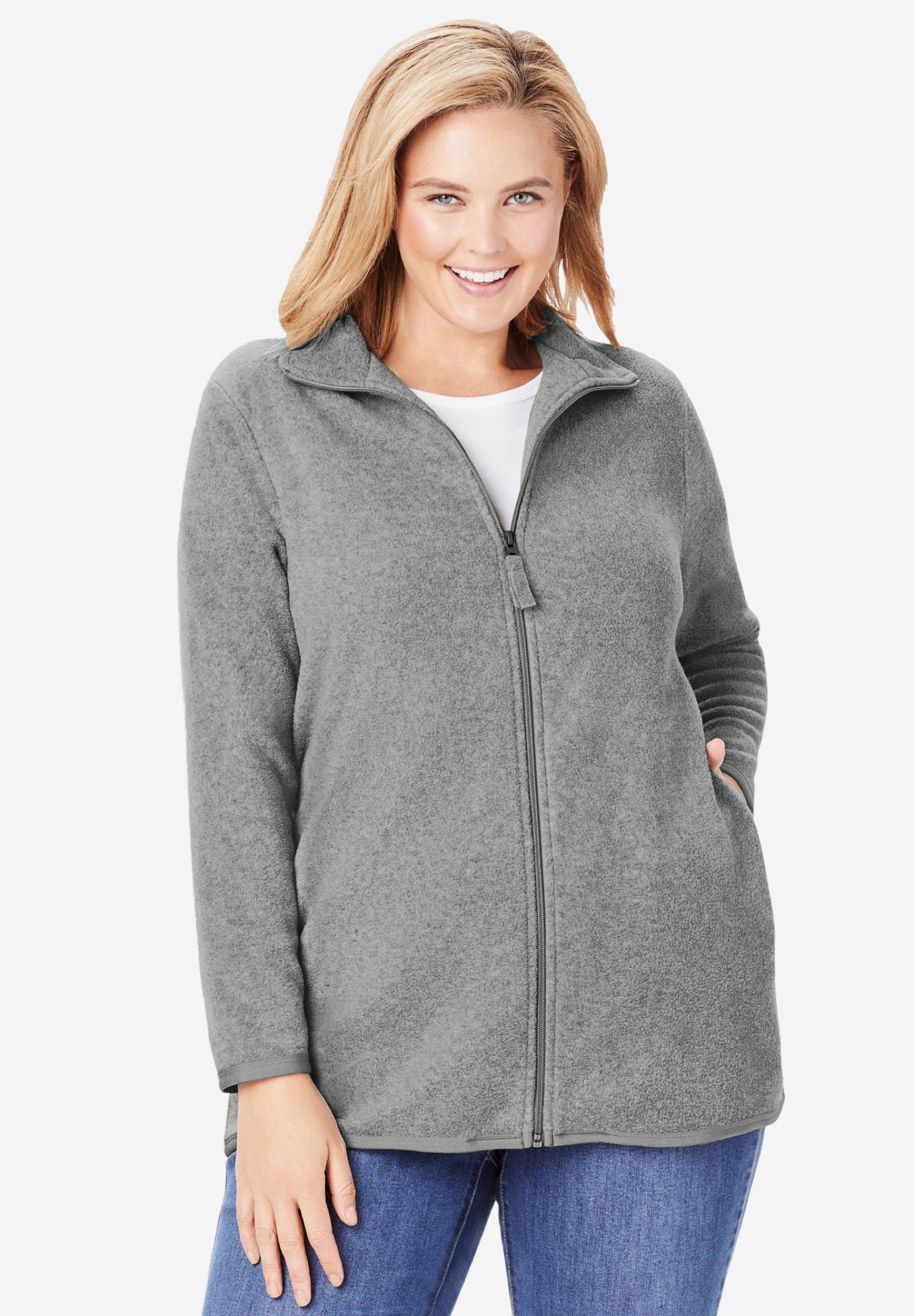 Plus Size Women's Zip-Front Microfleece Jacket by Woman Within in Medium Heather Grey (Size 6X)