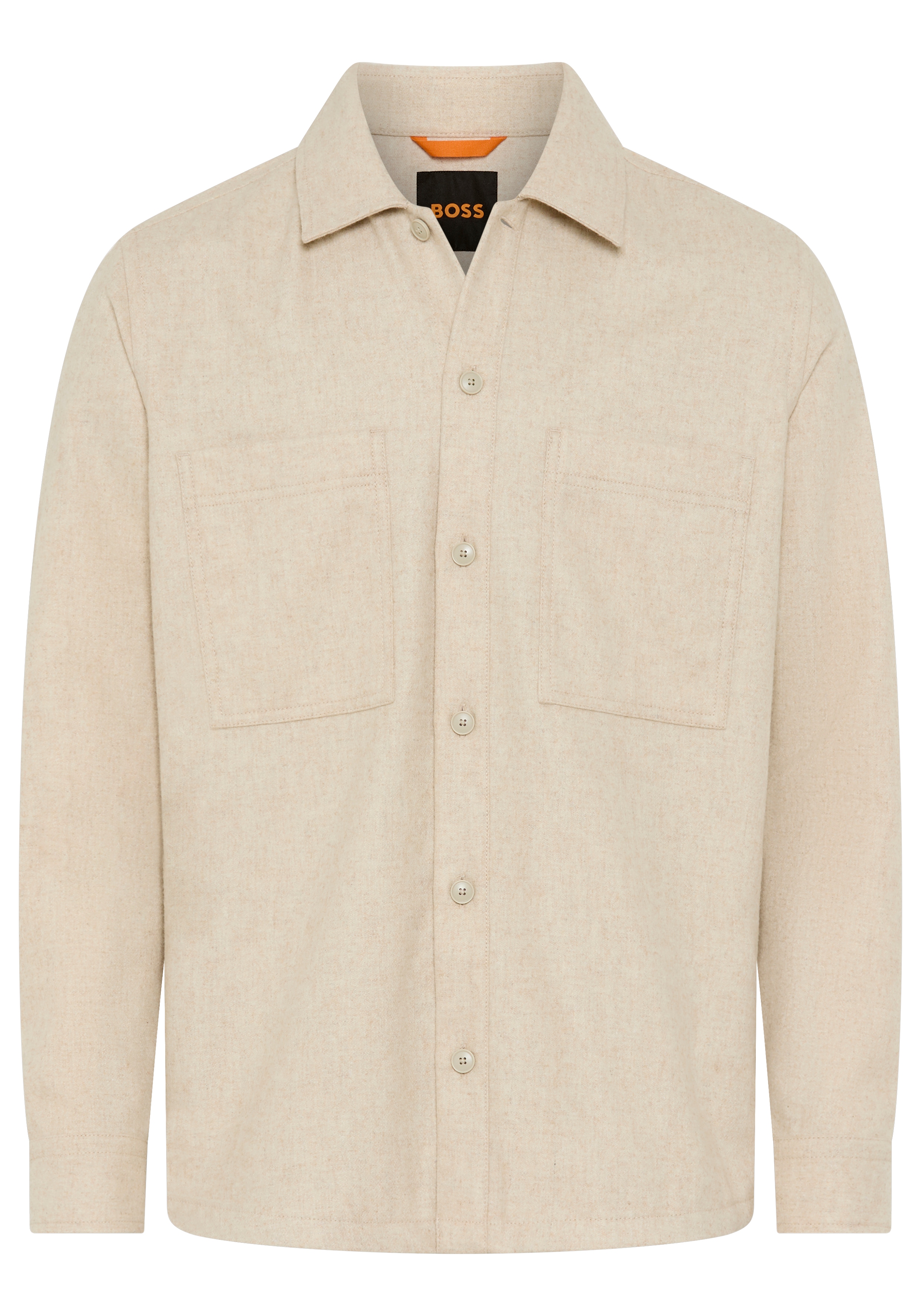 Outdoorhemd BOSS ORANGE "Locky", Herren, Gr. M, N-Gr, light beige271, Web, Obermaterial: 50% Wolle, 50% Polyester, meliert, oversize hüftbedeckend, Rundhals, 1-Knopf-Manschette, Hemden, oversize fit, meliert