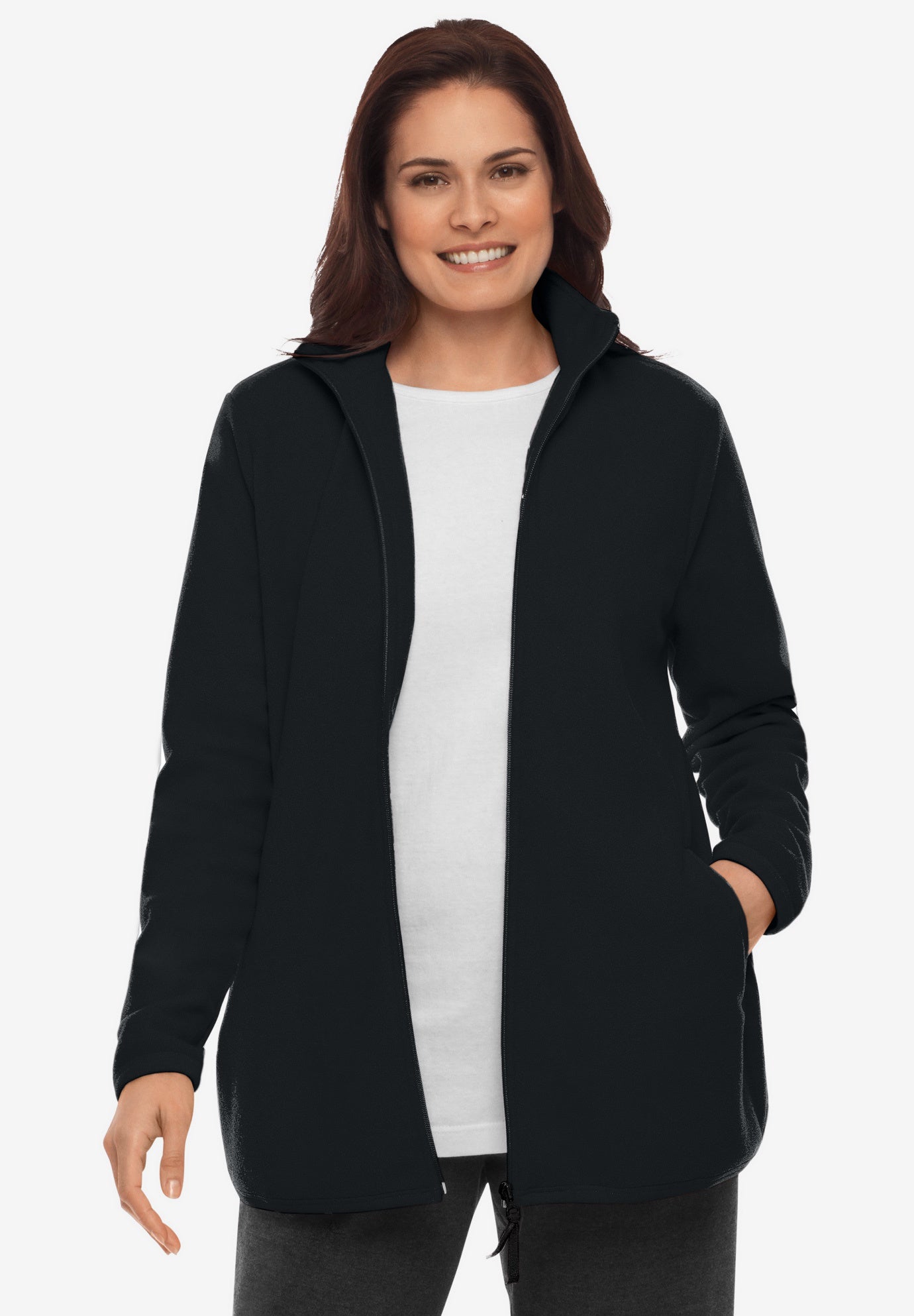 Plus Size Women's Zip-Front Microfleece Jacket by Woman Within in Black (Size 1X)