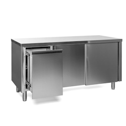 VM Europa Edelstahl Arbeitsschrank mit Abfallbehälter links, mit Zwischenboden - alle Größen montiert: 120 x 60 cm / ohne Aufkantung / fertig montiert Image