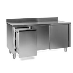 VM Europa Edelstahl Arbeitsschrank mit Abfallbehälter links, mit Zwischenboden - alle Größen montiert: 120 x 60 cm / mit Aufkantung / fertig montiert Image