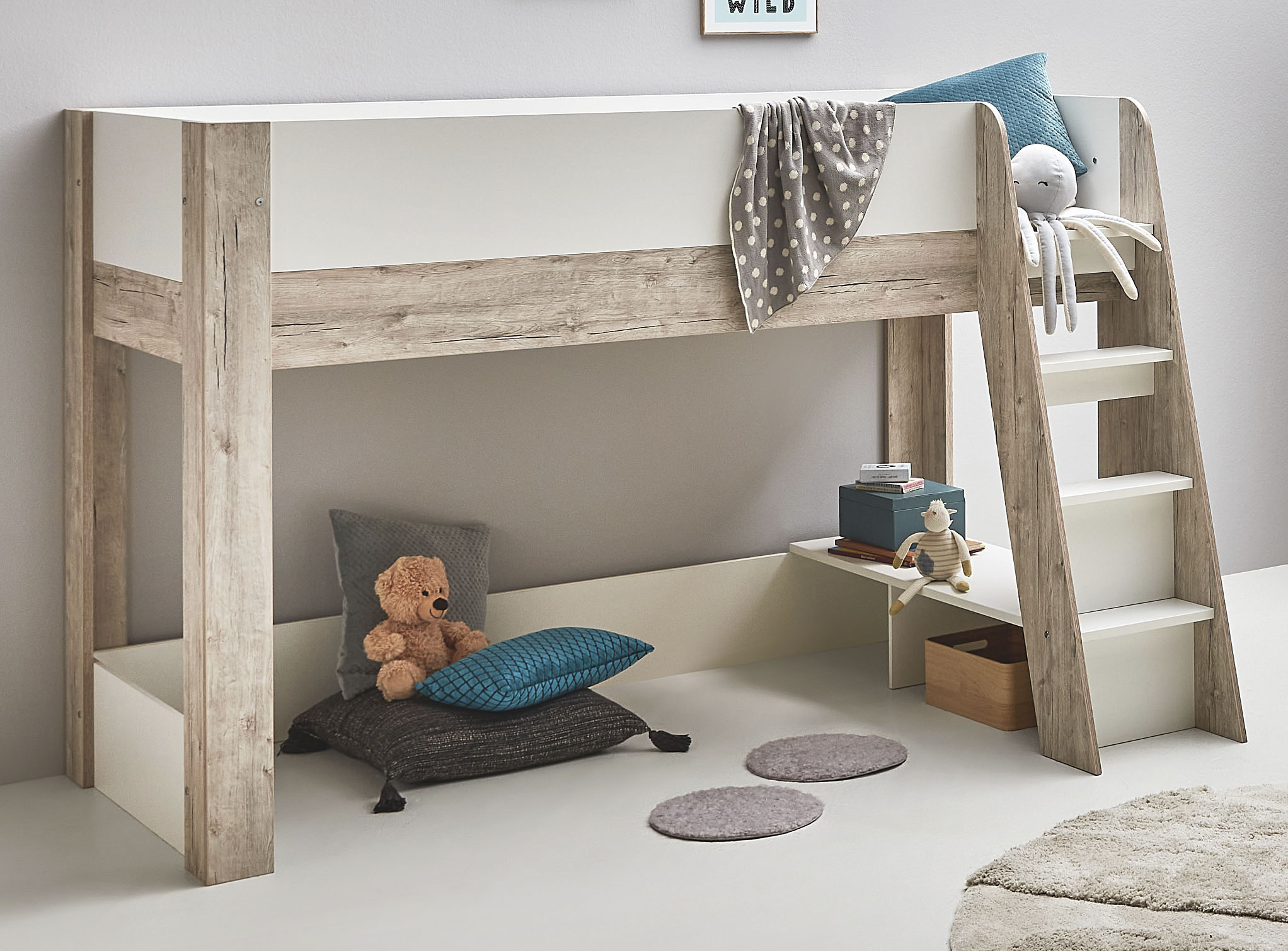 Hochbett HOME AFFAIRE "Schulkind Hochbett »Franzi«", weiß, neutral, Liegefläche B/L: 90cm x 200cm, kein Härtegrad, kein Härtegrad, Hochbetten, Hochbett