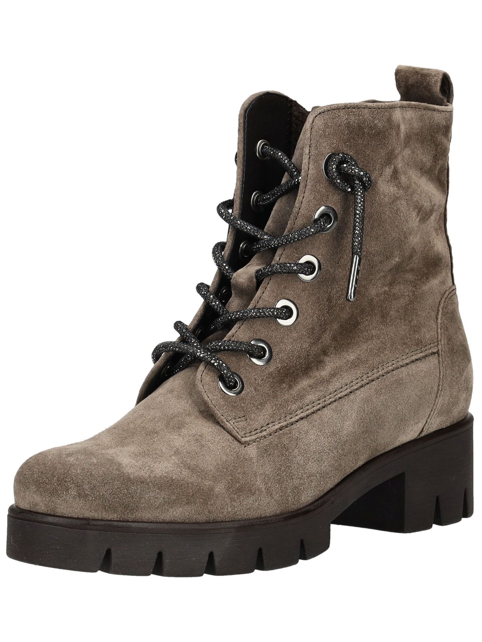 Schnürstiefelette GABOR "Gabor Stiefelette Veloursleder", Damen, Gr. 39, braun, grau, Veloursleder, Schuhe Schnürstiefelette