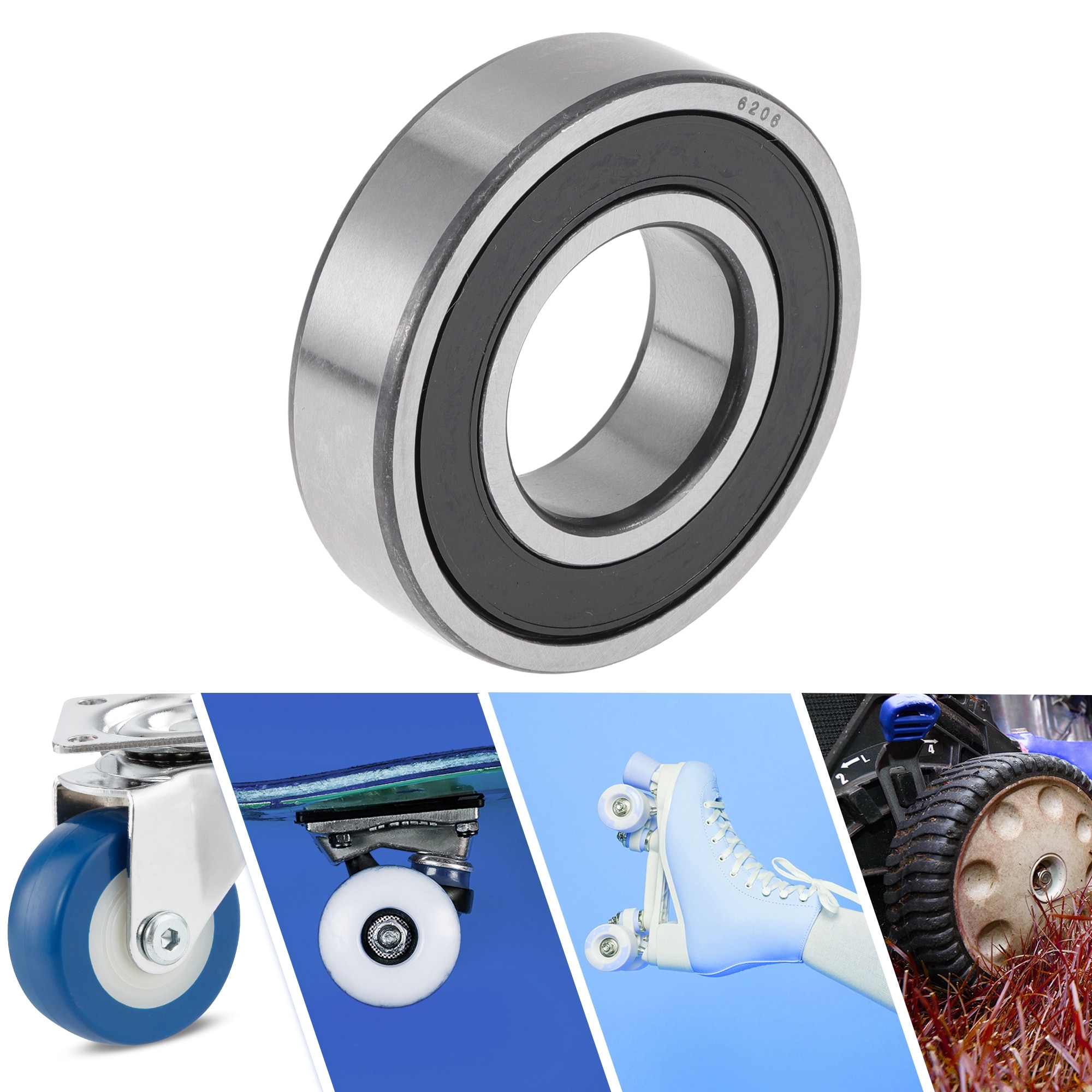 Deep Groove Ball Bearings P6 Lubricated Bearings Double Rubber Seals Silver Tone Scooter Skateboard Wheel