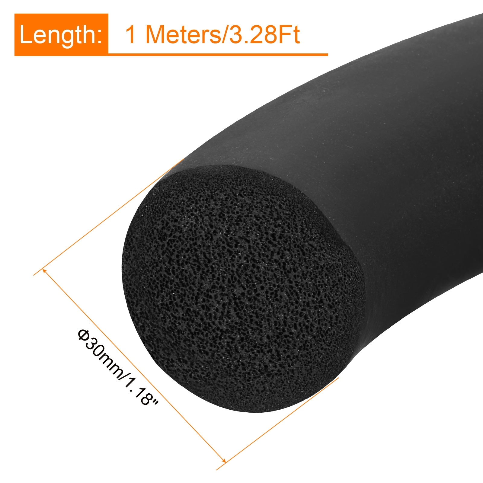 Round EPDM Foam Rubber Weather Seal Strip - Black