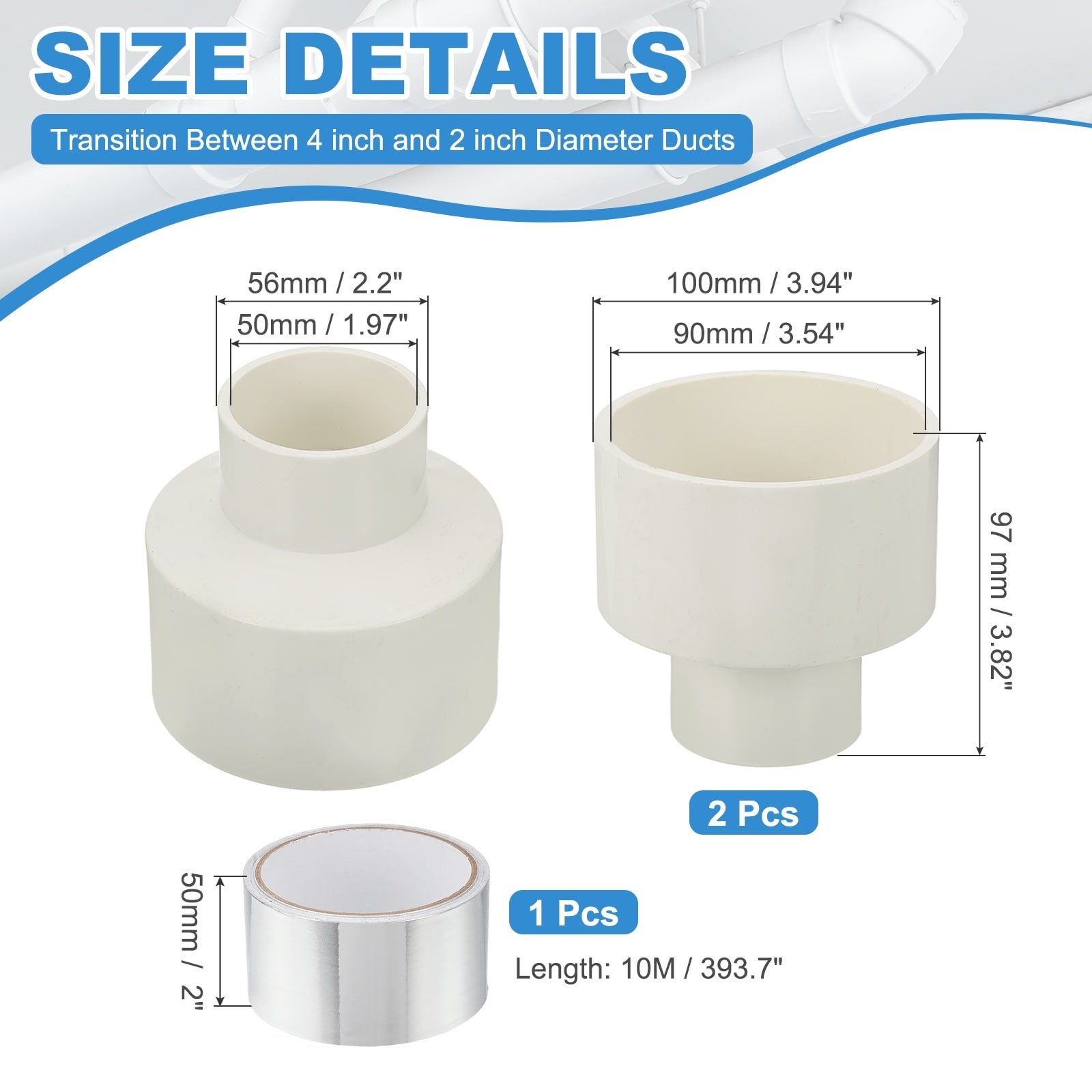 Duct Reducter, Air Ducting Adapter Ducting Reducer Increaser Cone - White