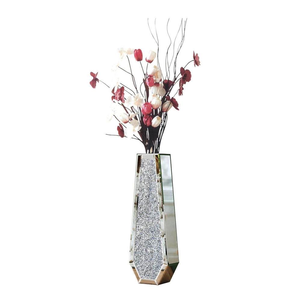Crushed Diamond verspiegelte Blumenvase, silberne bodenstehende Vase, Heimdekoration Image