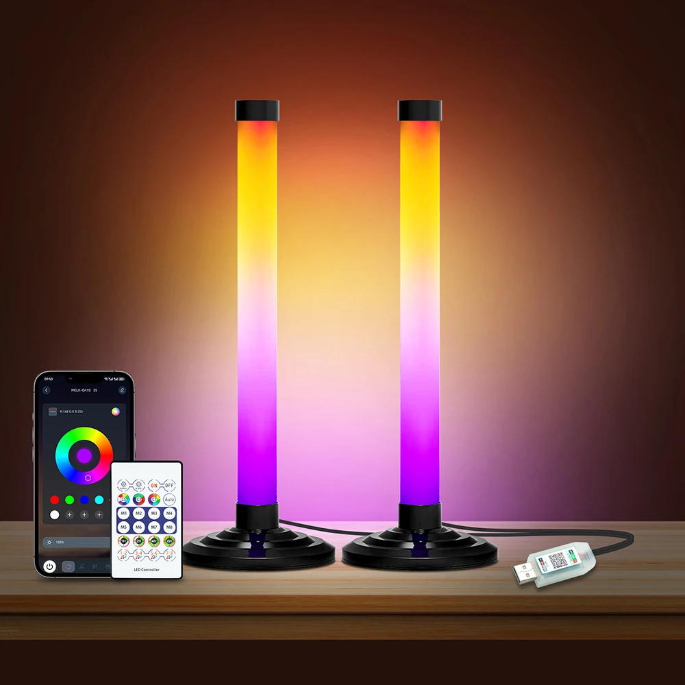 2 4-Licht-RGB-Kit, intelligente LED-Stehlampe, App-Fernbedienung, RGBIC-Musiksynchronisierungs-Timer für Gaming, PC, Computer, Zimmer, Eckbeleuchtung