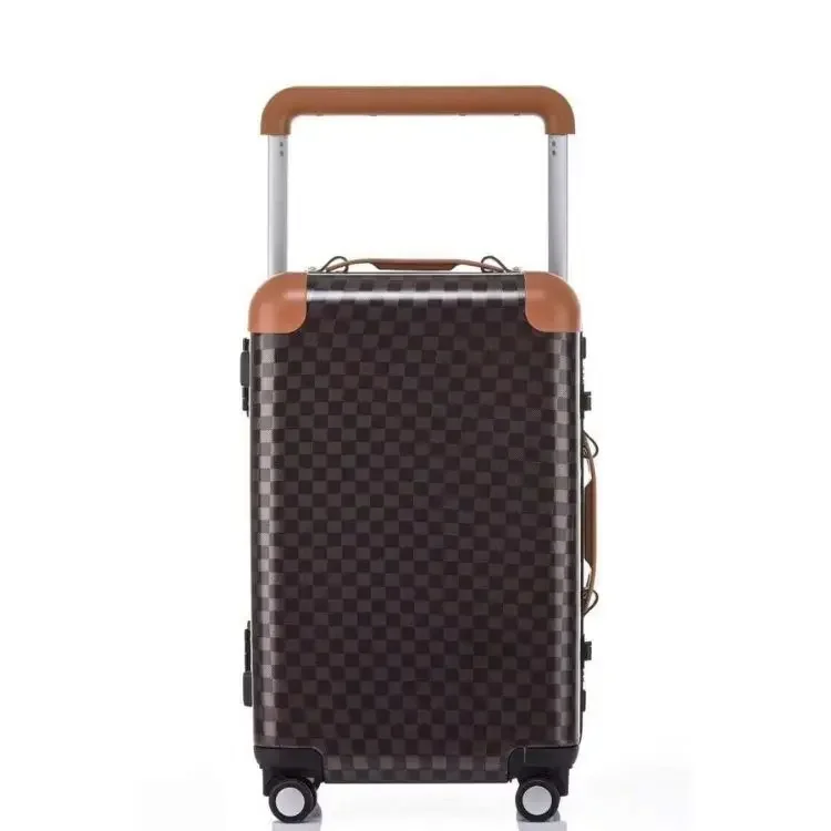 Ultraleichter Trolley-Koffer mit Rahmenstruktur aus Aluminium und umwickelnden Ecken. Leichter, luxuriöser breiter Trolley-Wind Image