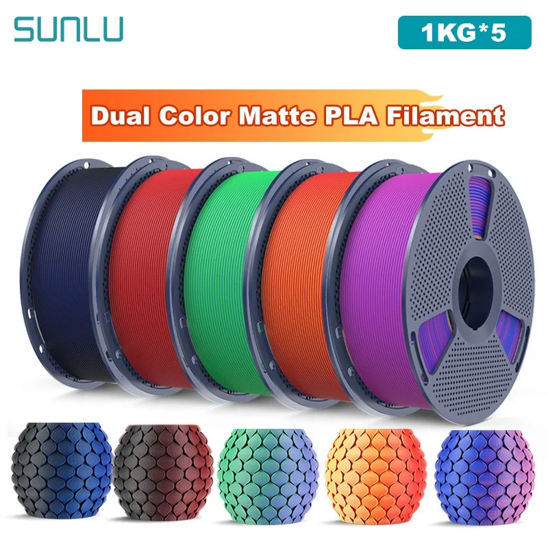 SUNLU 5 kg zweifarbiges mattes PLA-Filament, 1,75 mm, 1 kg Spule (2,2 lbs), mattes 3D-Drucker-PLA-Filament, passend für die meisten FDM-Drucker Image