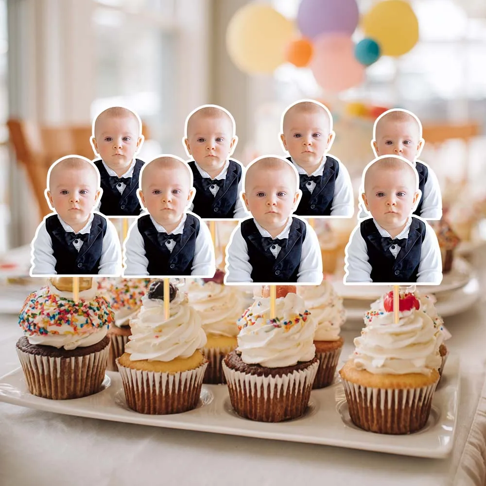 Maßgeschneiderte Foto-Kuchenflaggen, geeignet für Feiern, alles Gute zum Geburtstag, Hochzeiten, Junggesellenabschiede, Jubiläumsdekorationen Image