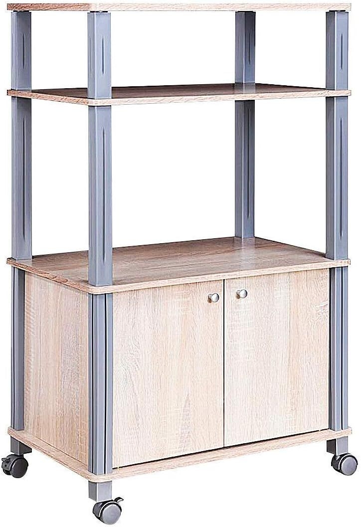 COSTWAY Mikrowellen-Küchenregal mit Rädern und 2 Türen, Multifunktional und Flexibel Image