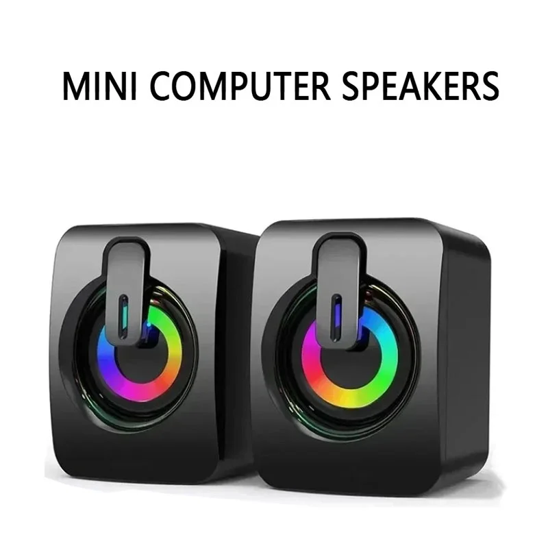 Mini Computer Lautsprecher Sound Box HIFI Stereo Mikrofon Mit LED Licht Surround Musik RGB Gaming Lautsprecher Für PC Laptops Computer Image