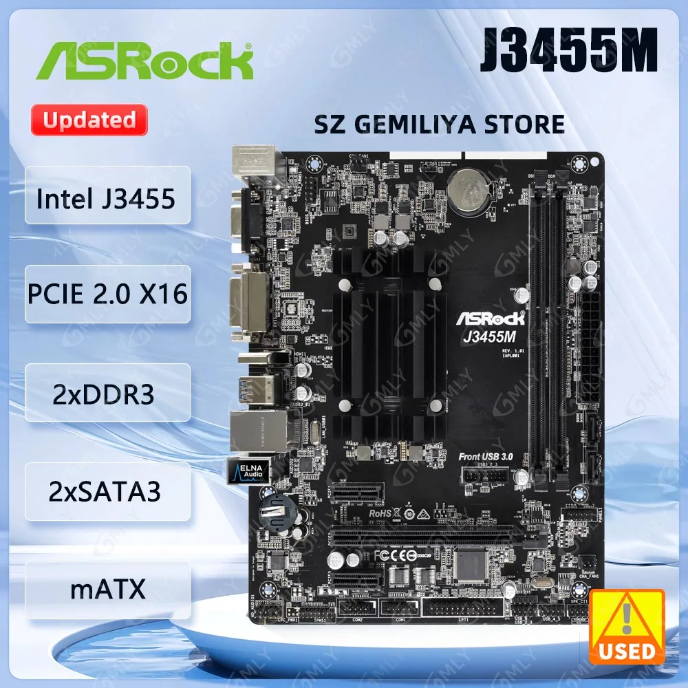ASRock J3455M Motherboard Intel Quad-Core-Prozessor J3455 Unterstützt DDR 18566-Speicher Grafik-Ausgangsoptionen 1 PCIe 2.0x16 USB 3. Image