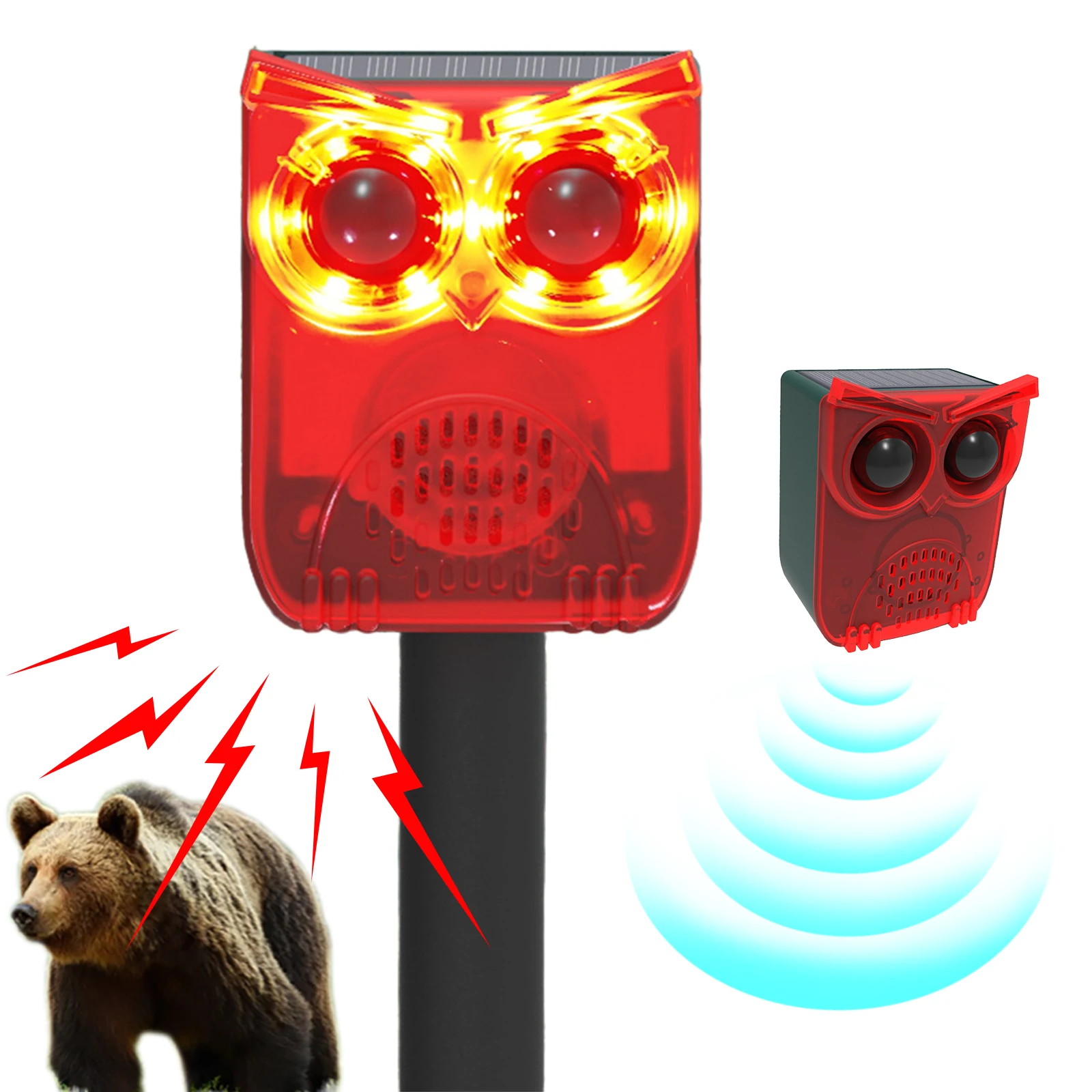 Solar-Außen-Bewegungsmelder-Alarm, wasserdicht, Heimsicherheitsalarm, lauter Geräuschmacher, Abschreckung von Waschbären, Hirsch, Skunks, Bären und Coyotes
