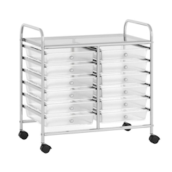 COSTWAY Rollwagen mit 12 stapelbaren Schubladen, Rollcontainer mit Metallrahmen und Ablage, 64 x 38 x 62 cm (transparent) Image