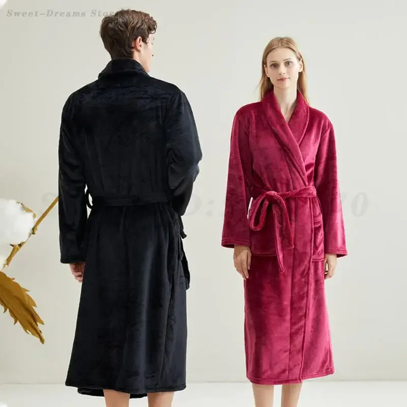 Verdicken Lange Bademantel Kimono Kleid Liebhaber Nachtwäsche Flanell Robe Herbst Winter Korallen Fleece Yukata Nachthemd Hause Tragen Loungewear Image