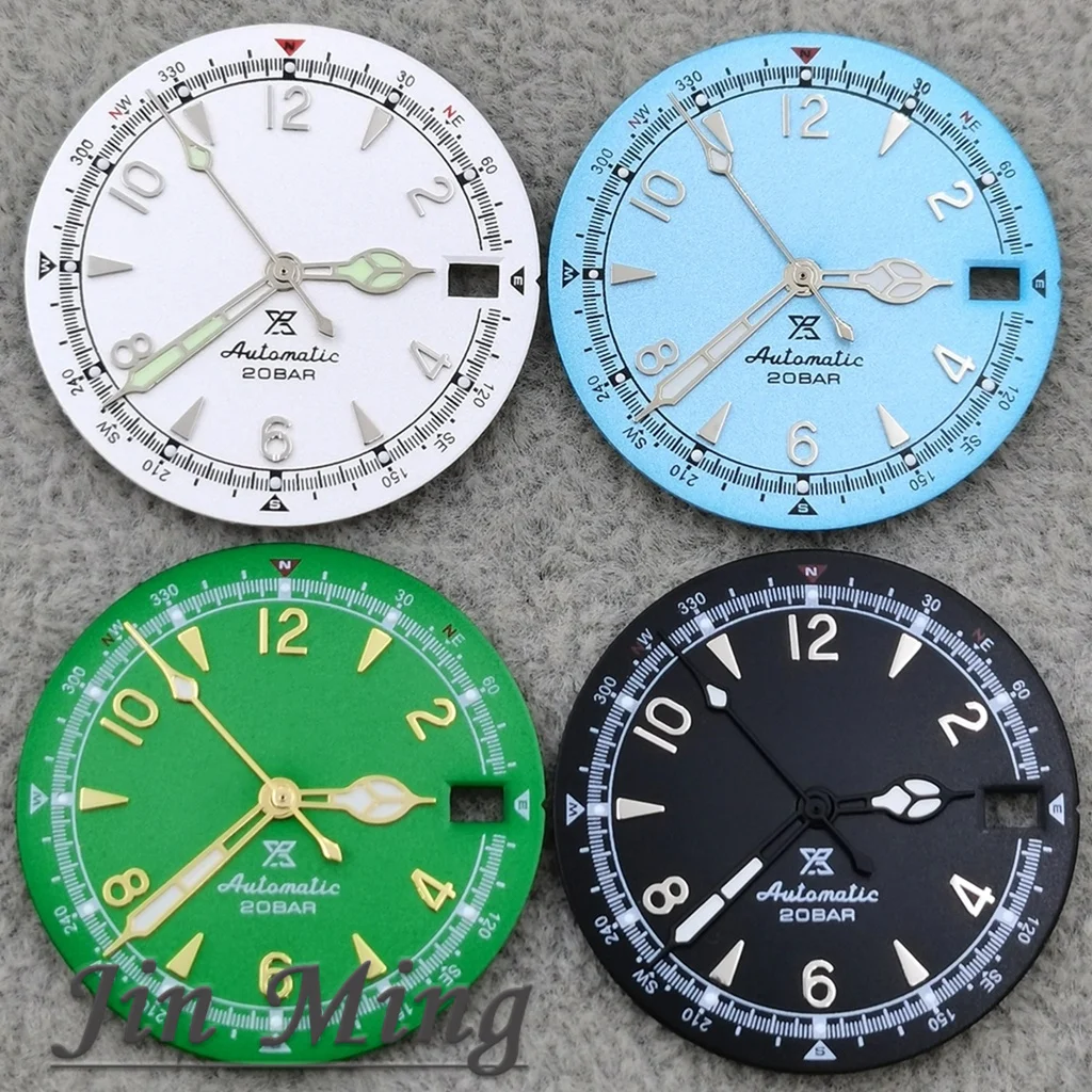 Hohe Qualität 28,5mm Weiß Schwarz Blau Grün Datum NH35 Matte Zifferblatt Grün Leuchtend Für SKX Mod Für NH35 NH36 4R 7S Bewegung