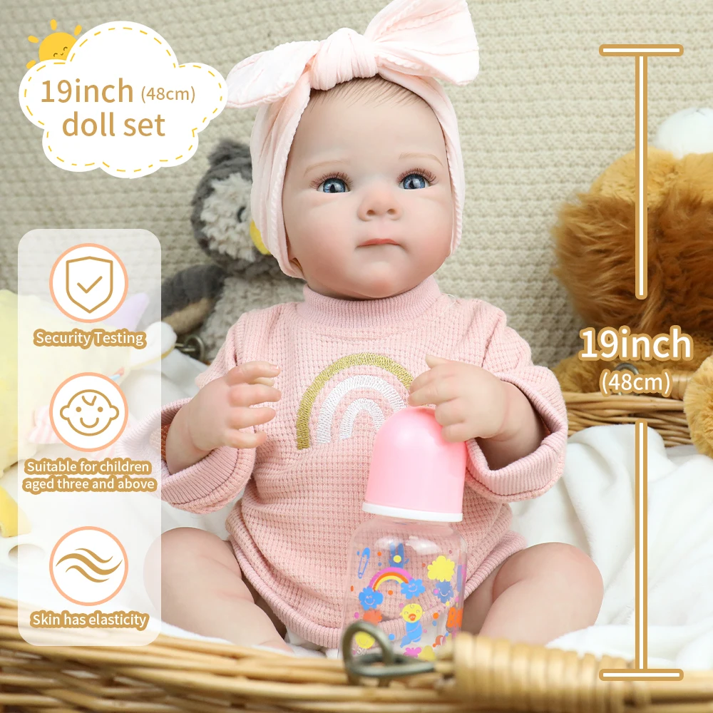 19 Zoll Bebe Reborn Baby Neugeborene Puppe Mädchen Bettie Ganzkörper Vinyl Silikon Kuscheliges Haar bemalte Puppe Kinder Mädchen Weihnachtsgeschenke