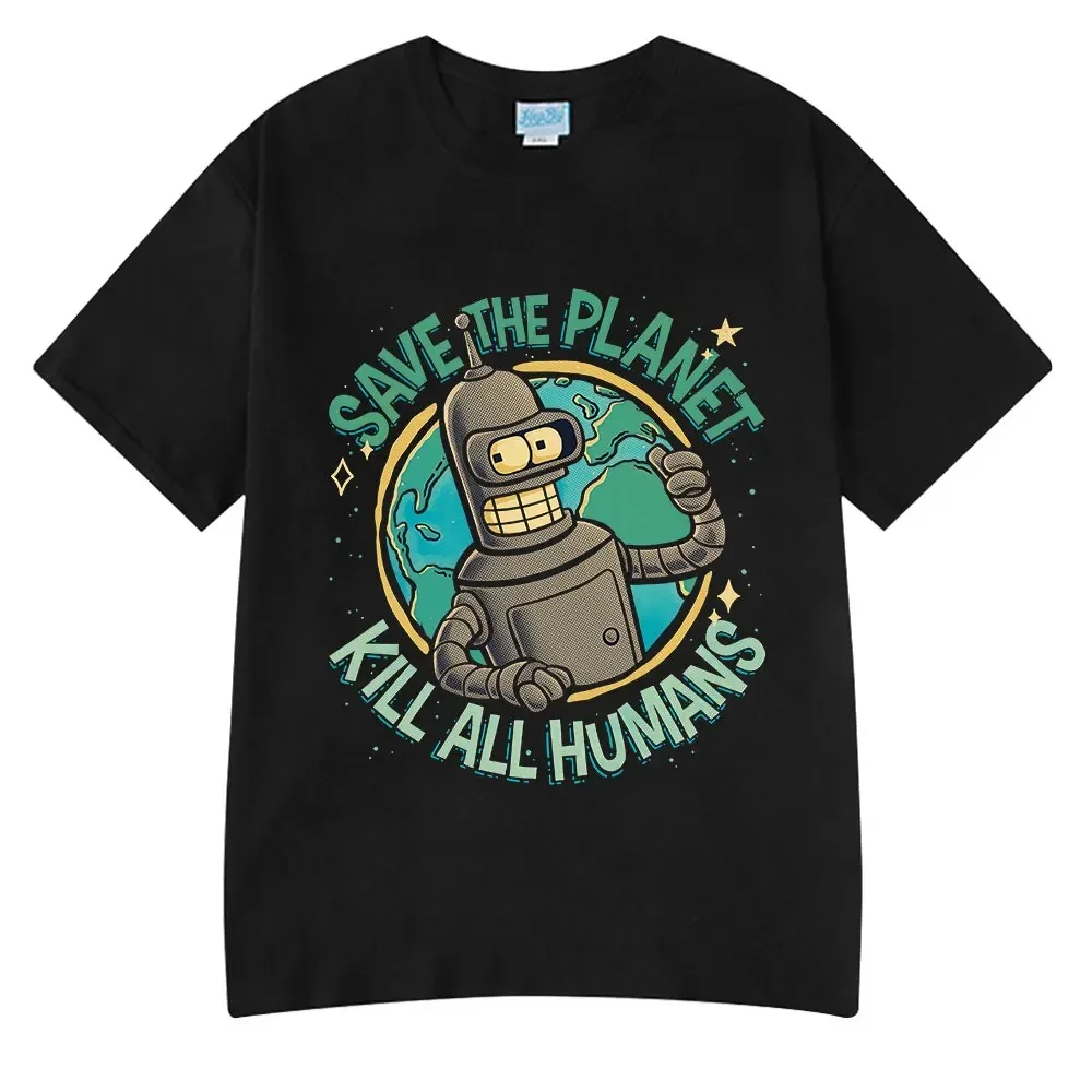 Lustiges Save The Planet Kill All Humans Robot Grafikdruck Tops Männer Frauen Kurzarm T-Shirt Übergroße Baumwoll-T-Shirts für Fans Image