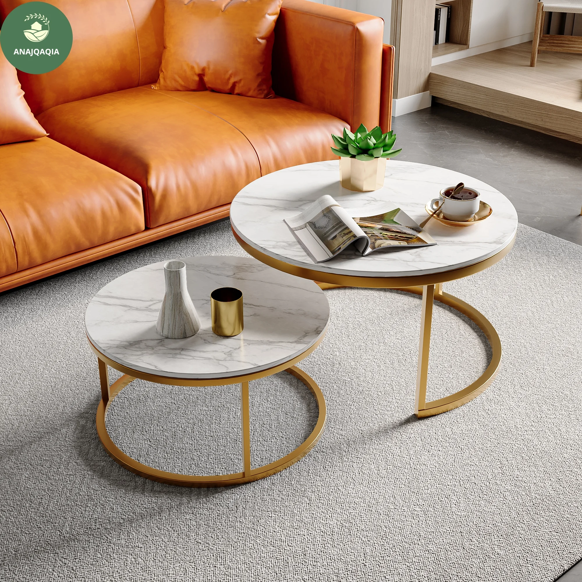 Anajqaqia Table basse ronde, table basse en marbre, table de canapé, table d