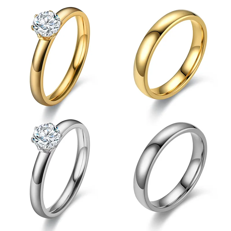 Klassische Eheringe, großer kubischer Zirkon, Paarringe aus Edelstahl, für Männer und Frauen, Hochzeit, Verlobung, Charm-Schmuckzubehör Image