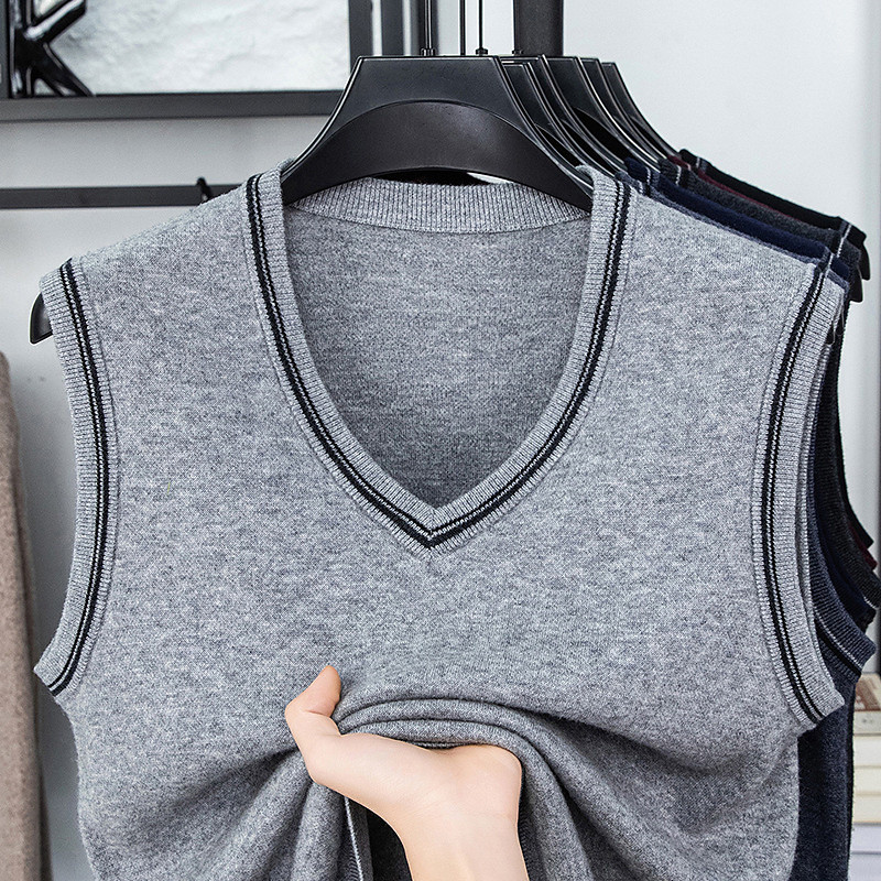 Men's Sweater Vest Dress Sweater Pullover Sweater Jumper Vest Knit Sweater Ribbed Knit Regular Tops Knitted Plain V Neck Fashion Casual Vacation Daily Wear Clothing Apparel Fall Winter Black Red M L