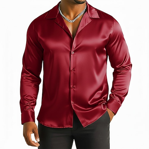 Per uomo Camicia Camicia in raso Camicia elegante Camicia casual Camicia con Bottoni Camicia da Ballo Semplice Formale Matrimonio Blu Nero Vino Verde Manica Lunga Collo Camp Tutte le stagioni